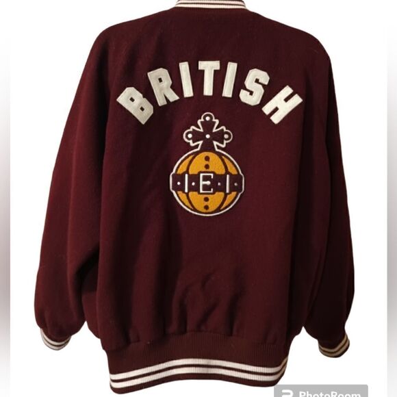 E Land maroon/white British Britgirl varsity club letterman preppy jacket size L - Picture 2 of 8